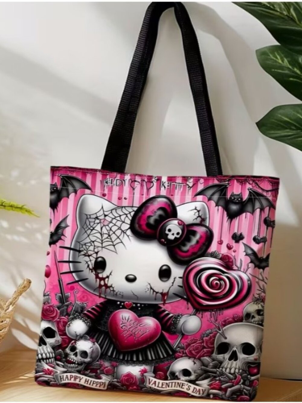 HELLO KITTY “Monster High Goth‎ Pink Hearts” Shopping Tote Bag (NEW & SO CUTE!)